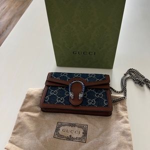 Gucci Super Mini Dionysus Blue Denim and Tan